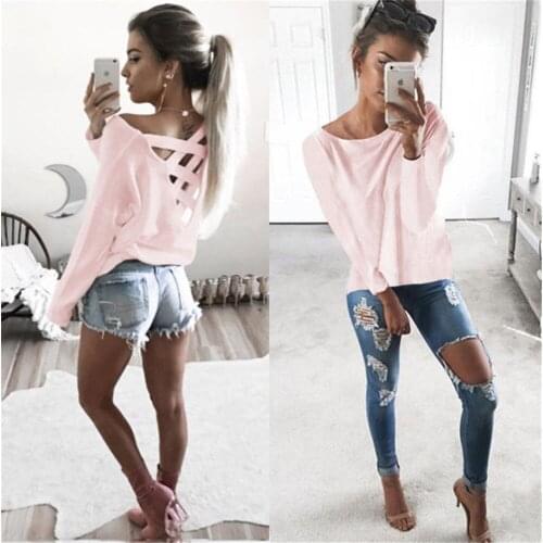 New Women Hollow Out Loose Top Pullover Casual Long Sleeve T-Shirt Cotton Tee Tops