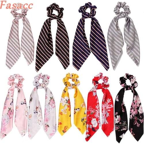 FASACC Woman Hair Scrunchies Gum Flower Print Scarf Boho Elastic Bands For Women Satin Hair Ties Headdress Girl Hair Accessories