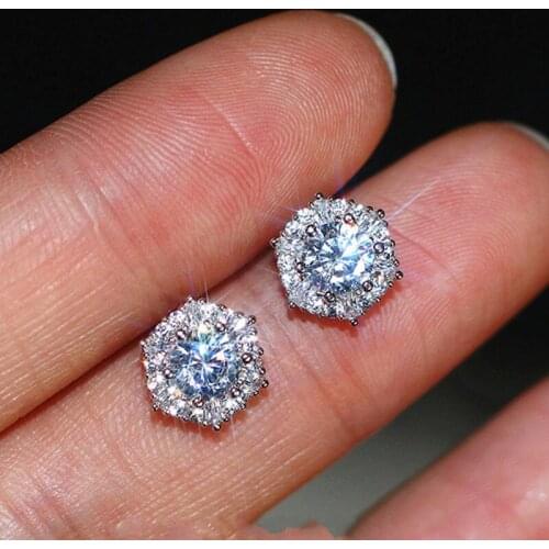 Luxury 925 Sterling Silver 6mm Small Simulated Diamond Stud Earing Earrings for women christmas gift Fashion korean jewelry