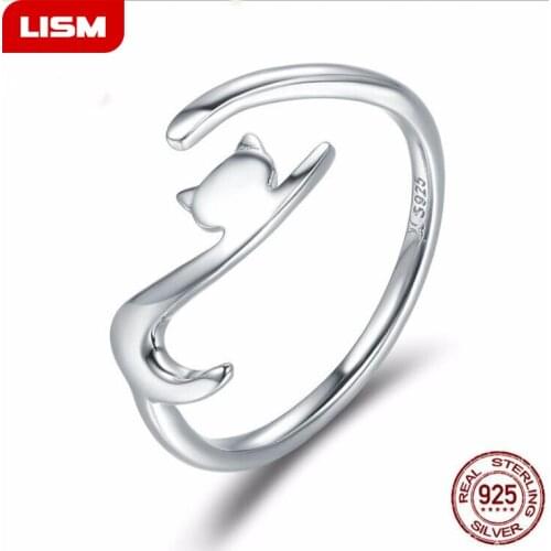 Hot Sale 100% 925 Sterling Silver Rings Cute Cat Shape For Women European Original Wedding Fashion Brand Ring Jewelry Gift