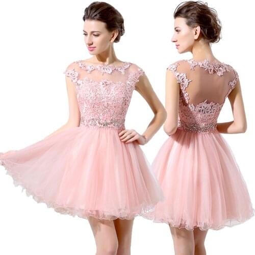 Womens New Custom Cheap Pink Homecoming Dress Applique Tulle Chiifon Short Sequin Beaded Special Occasion Graduation Party Gown