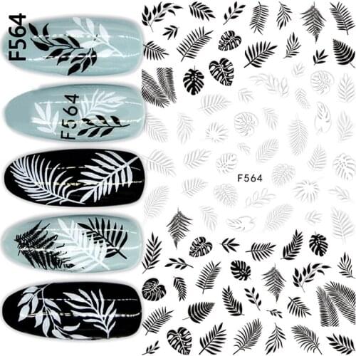 10PCS Black and White Leaf Nail Sticker Rose Flower Geometric Shape Nail Slider Line Petal Nail Art DIY Tool F569