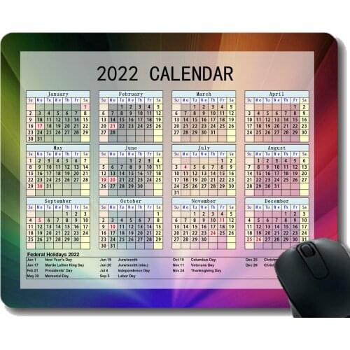 2022 Calendar Mouse Pad with Holidays,Light Green Solid Color Desktop Notebook Mouse Mat for Working and Gaming