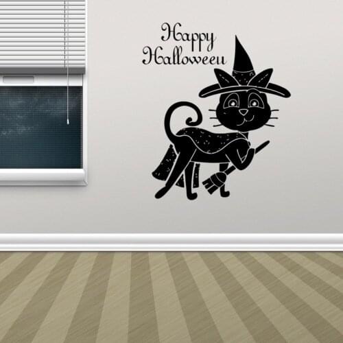 2517 Happy Halloween Magic Cat Wall Stickers For Background Windows Decorations Of Home Office School Store And Shopping Mall