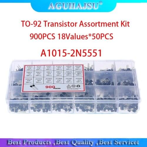 900PCS 18Values TO-92 Transistor Assortment Kit A1015 2N2222 C1815 S8050 2N3904 2N3906 S9012 Transistors set pack