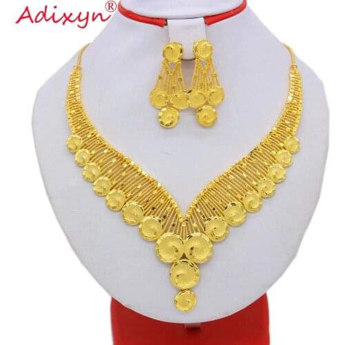 Adixyn Broad Necklace&Earrings Jewelry Set for Women Gold Color /Copper Jewelry African/Ethiopian Bridal Wedding Gifts N08094