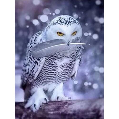 White Owl Feathers Diamond Painting Animal Round Full Drill Nouveaute DIY Mosaic Embroidery 5D Cross Stitch Home Decor Gifts