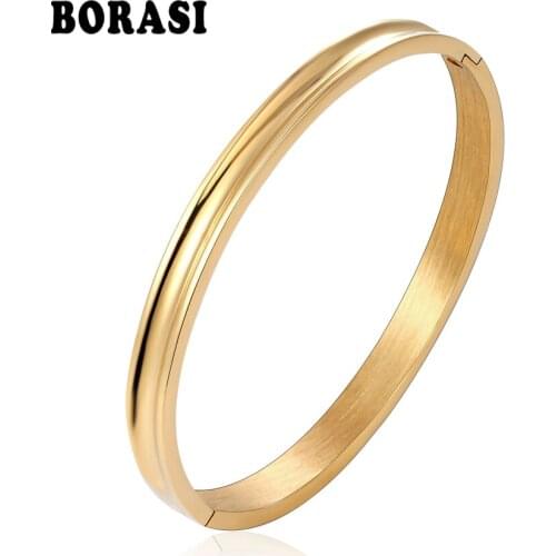 New Arrival Men Women Charm Bracelet Cuff Open Bangle&Bracelet Gold Color Stainless Steel Fashion Jewelry Unisex Bracelet