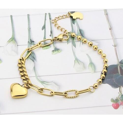 New Design Three Different Chain Connection Love Heart Shape Charm Bracelet Stainless Steel High Quality Woman Jewelry Gift