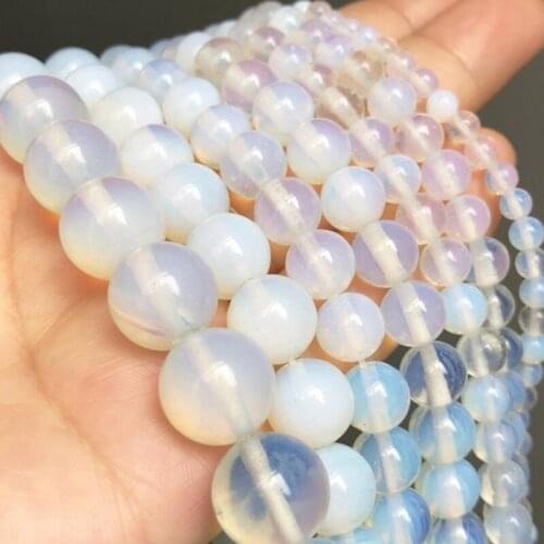 Natural White Opal Stone Beads Round Loose Spacer Jewelry Beads For Making DIY Needlework Bracelet Accessories 4/6/8/12mm 15Inch
