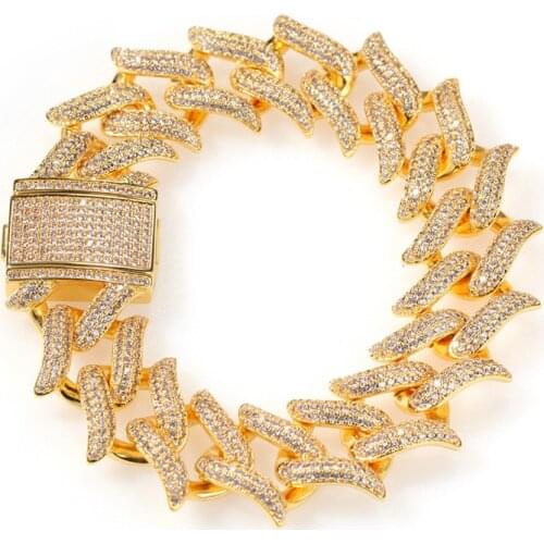 Iced Out Chain Width 20mm Copper Thorns Miami Cuban Chain Bracelets Hip Hop Full Cubic Zircon Rapper Jewelry For Men Gift