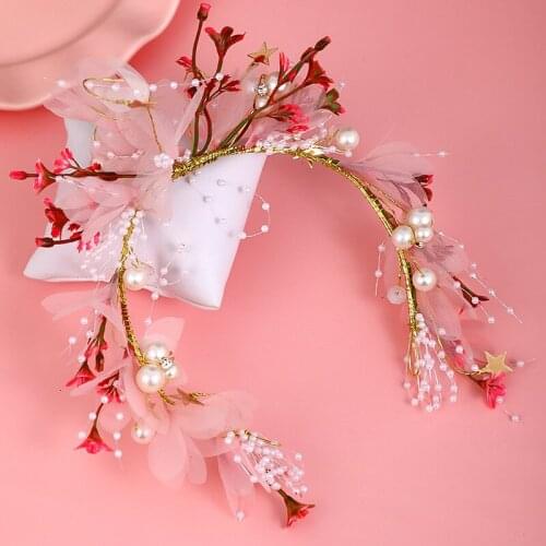 Elegant Bridal Wedding Hair Accessories Pearl Flower Girl Headband Earrings Set Hair Jewelry Accessories can CSV