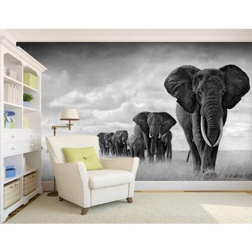 3d wallpaper custom photo non-woven mural Black and white elephants walking background painting room wallpaper for walls 3d