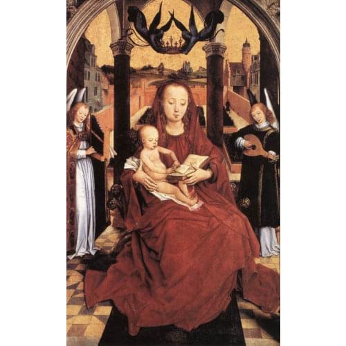 Classic Figure Oil Canvas Painting Reproductions Memlinc Hans Virgin and Child Enthroned with Two Musical Angels Handmade