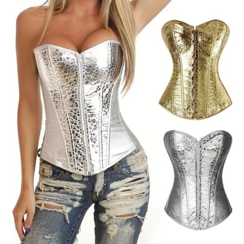 Faux Leather Corsets and Bustiers Top Plus Size Sexy Gothic overbust Corsets for Women Zipper Burlesque Costumes Bodyshaper