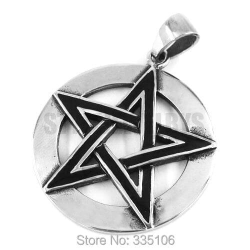 Pentacle Pentagram Magic Amulet Pendant Stainless Steel Jewelry Star Biker Mens Pendant SWP0324A