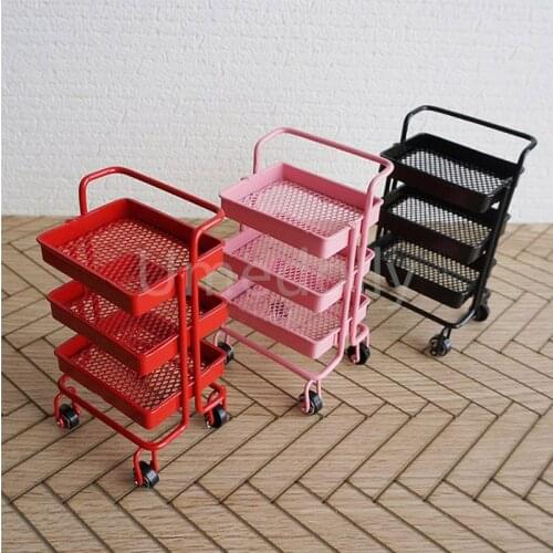 1/6 or 1/12 Scale Miniature Dollhouse Rolling Cart Storage Organizer Mini Kitchen Furniture for Blyth Barbies OB11 Accessories