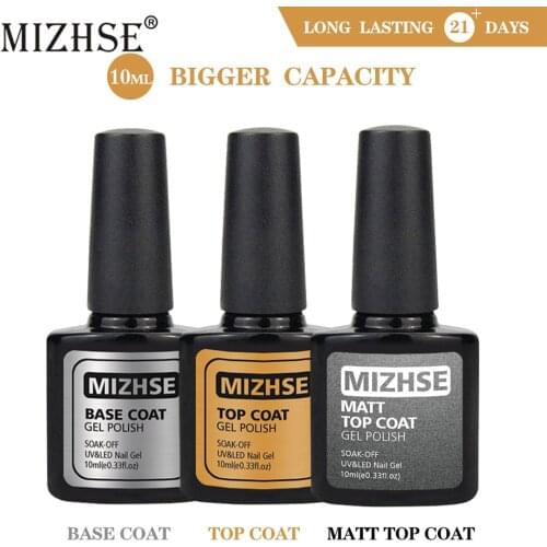 MIZHSE New Arrival Primer Base And Top Coat Gel Varnish 10ml Soak Off UV LED Matt Top No Wipe Gel Polish For Manicure