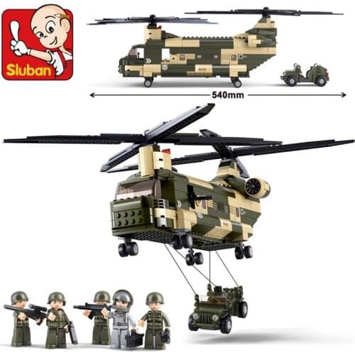 WW2 Military Air Force Transport Helicopter Rescue Black Plane Building Blocks Sets ARMY Soldiers Creator Bricks Children Toys