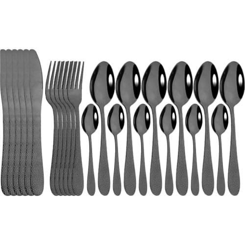 24Pcs Black Cutlery Set Knife Fork Tea Spoon Dinner Tableware Set Stainless Steel Dinnerware Set Kitchen Flatware Silverware Set
