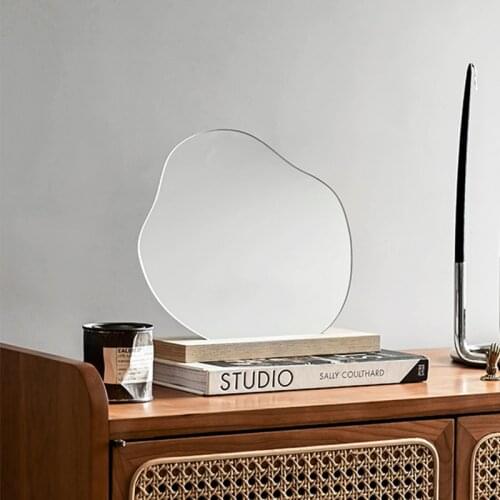 Desktop Irregular Mirror Home Decoration Nordic Table Dressing Makeup Mirrors With Wood Base Art Creative Bathroom Vanity Mirror
