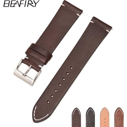 BEAFIRY Watch Band 14mm 16mm 18mm 20mm 22mm 24mm Sheepskin Genuine Leather Watchbands Bracelet Thin Watch Strap