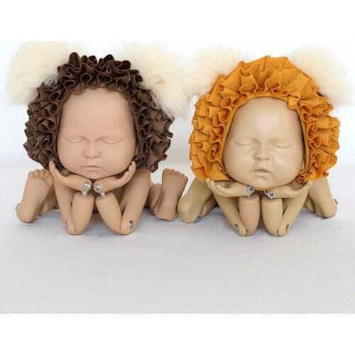 Newborn lion bonnet photography prop Baby girl hat infant sitter beanie