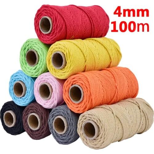 4mm 100% Cotton Cord Colorful Cord Rope Beige Twisted Craft Macrame String DIY Home Textile Wedding Decorative supply 110yards