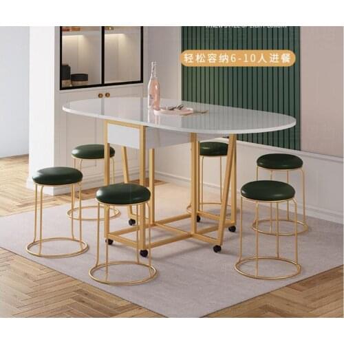Folding table household small family dining table round movable telescopic multifunctional table