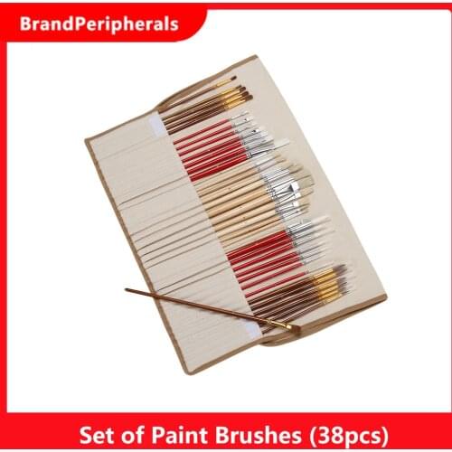 38Pcs Paint Brushes Set PaintBrushes Starter Kit Includes Taklon/Bristle/Horse Hair Brushes for Acrylic Oil Water-color Gouaches