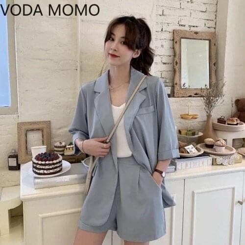 Casual Short Ladies Blazers Suit Women Streetwear 2 pieces Female Coat Blazer and Shorts Set Chic Office Ladies Suits Summer
