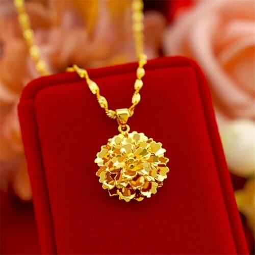 African Gold Color Necklaces for Women Flower Pendant Necklace Wedding Bridal Jewelry Accessories Collier Choker Brithday Gifts