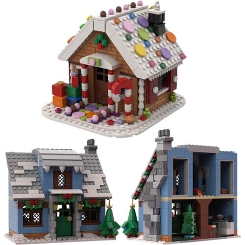 Winter Village Cottage Model Building Blocks City Street View Architecture Bricks DIY House MOC Toys for Children Christmas Gift
