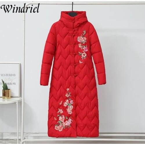 Winter Coat Women 2021 Winter New Hooded Ladies Coat Long Parkas Oversize Jacket Female Embroidery Padded Clothing Windriel