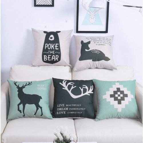 1PC Nordic Styles Geometric Bear and Deer Home Decor Pillow Linen Cotton Cushion Decorative Throw Pillows Car cushion OU 031