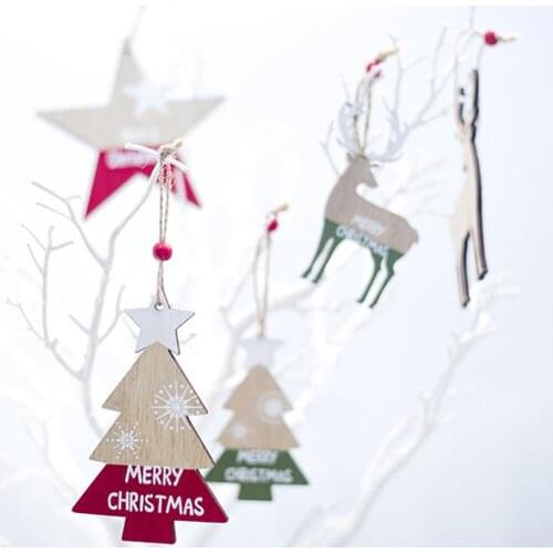 2PCS Christmas Wooden Decoration Painted Letters DIY Christmas Tree Ornaments Christmas Decorations Xmas