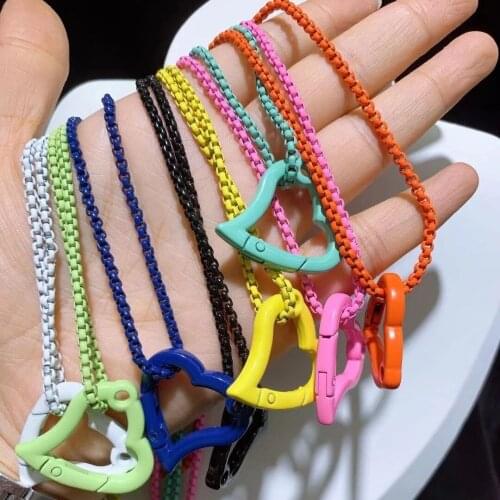 5Pcs,Hot Selling Womens Necklace Enamel Heart Lock Pendant Colorful Box Chain Necklace For Women 45cm