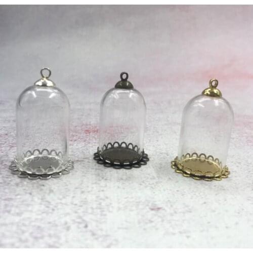 5pcs/lot 30x20m tube bell jars glass globe bronze/silver/gold color double lace base cap glass vial bottle dome pendant decor