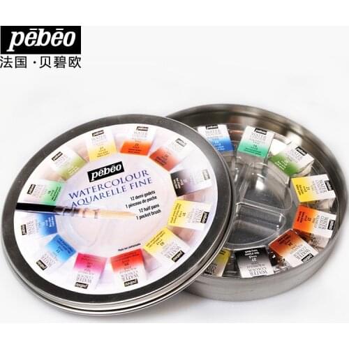 PEBEO WATERCOLOUR AQUARELLE FINE Solid Watercolor Paint Set Round Metal Box 12 Color 24 Color