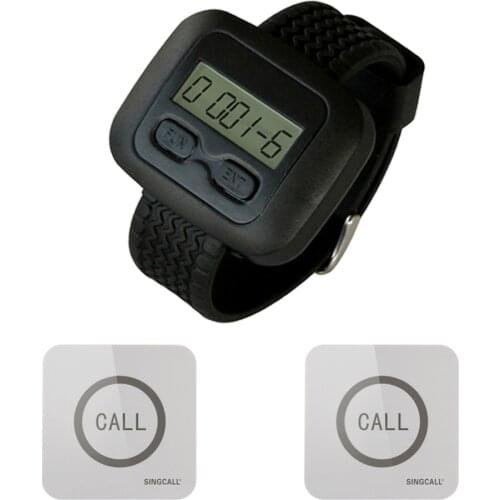 SINGCALL Wireless Service Calling Pager System, 1 Watch Receiver with 2 Touchable Bells, Waterproof APE520