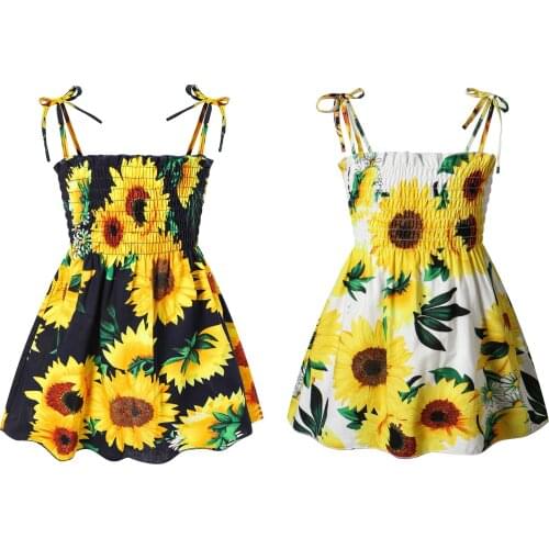 Sunflower Printed Kids Baby Girls Dress 2021 Summer Beach Sundress For Girl Ruched Sleeveless Casual Dresses Children Clothing