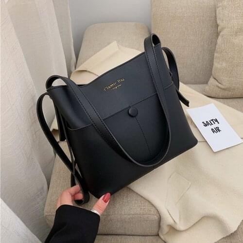 DikizFly Simple Bucket Bag Women Crossbody Messenger Bags Solid Large Two Shoulder Straps Shoulder Bag Female Handbags And Purse