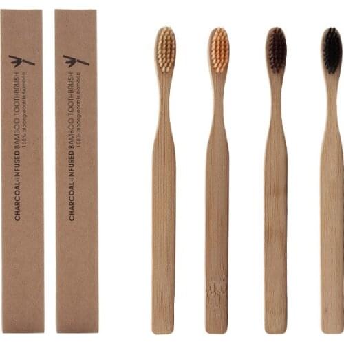 1pc/4pcs/10pcs Eco Friendly Bamboo Toothbrush Wooden Tooth Brush Soft Bristle Tip Charcoal Oral Care Adults Travel Toothbrush