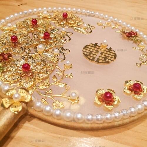 Group fan material magpie Chinese wedding bag show dragon phoenix ball-shaped double bread mail luxury hand fan