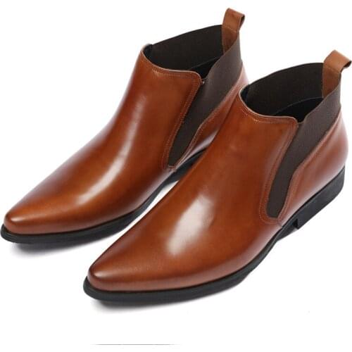 High-top genuine leather classics ankle men boots winter chelsea boots mens shoes pointed toe fashion mens boots