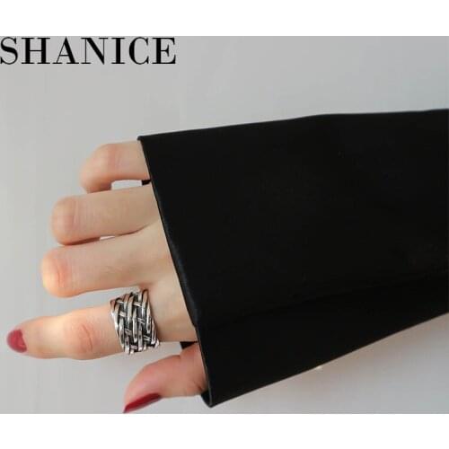 SHANICE 925 Sterling Silver Open Ring Romantic Mutilayers String Knot Weaving Weave Wide Ring Jewelry for Women Nice Gift