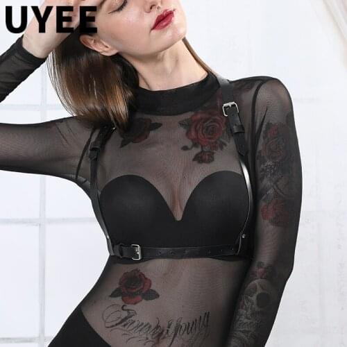 UYEE Leather Body Harness Women Chest Cage Sexy Lingerie Belt Adjustable Chest Straps Waist Harness Bra Cage Suspenders Exotic