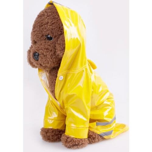Spring Summer Dog Raincoat Reflective PU Puppy Waterproof Pet Rain Coat Hooded Dog Jacket Clothes For Puppy Chihuahua Yorkshire
