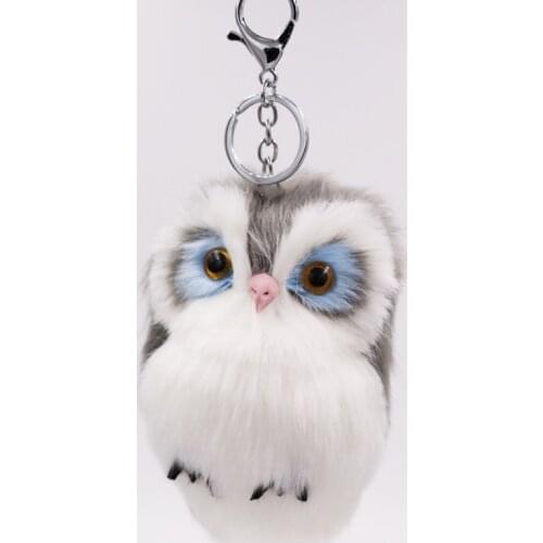 Cute Fluffy Owl Female Keychain Holder Faux Bunny Rabbit Fur Pompoms Key Chains For Charm Gifts Women Key Ring Accessaries D15