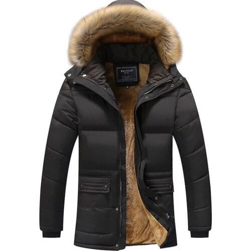 Fashion mens hooded Cotton-padded Jackets Winter mens long Thick fur collar coats Plus velvet lining warm Parkas outwears 5XL